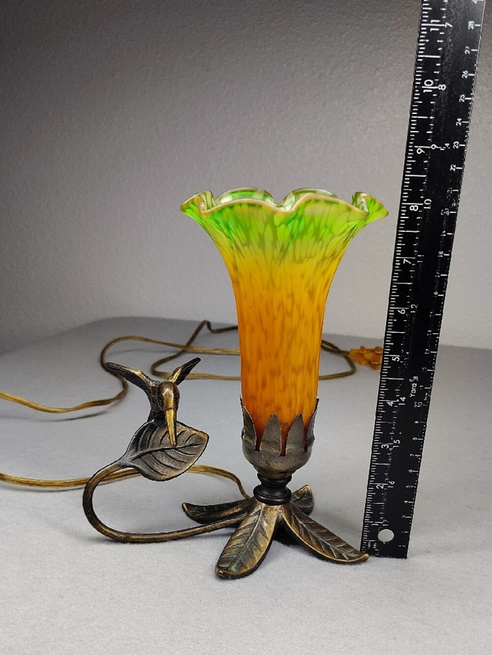 Vintage Floral Glass Pendant Lamp - Amber to Green Shade W/Hummingbird - Picture 14 of 16